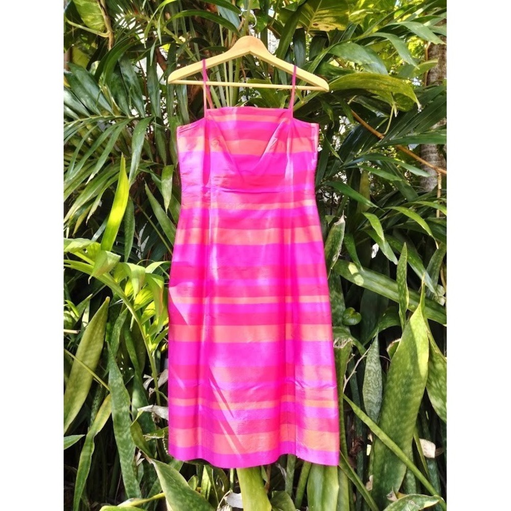 100% silk pink satin dress 2P Ann Taylor barbie soft girl 60s style Feminine